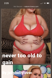 Book cover for Never too old to gain, a weight gain story by Jellybellylover