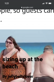 Book cover for Sizing up at the beach, a weight gain story by Jellybellylover