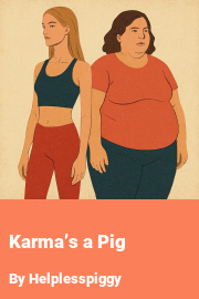 Book cover for Karma’s a Pig, a weight gain story by Helplesspiggy